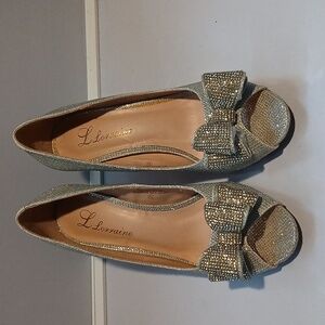 Elegant Silver Peep-Toe Heels with Bow Size 6.5